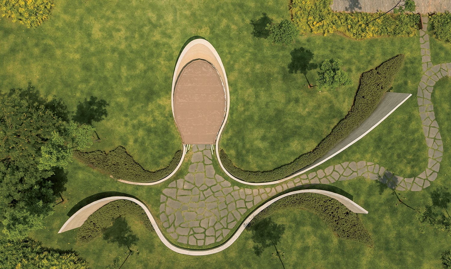 A bird’s eye view of a park.