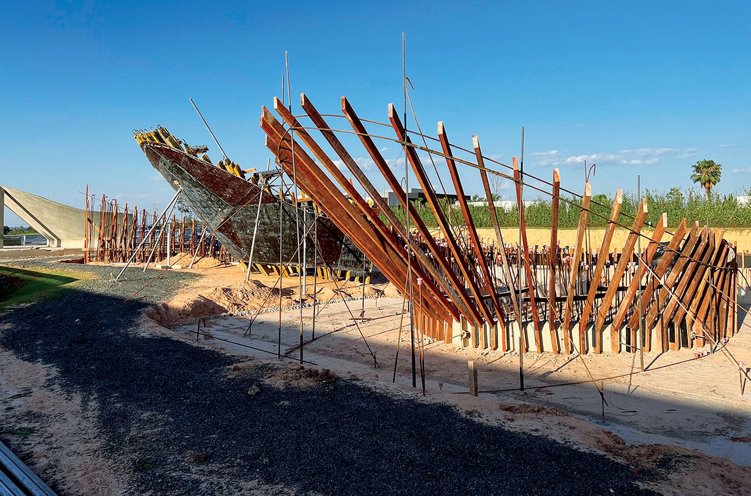 A large pile of wood.