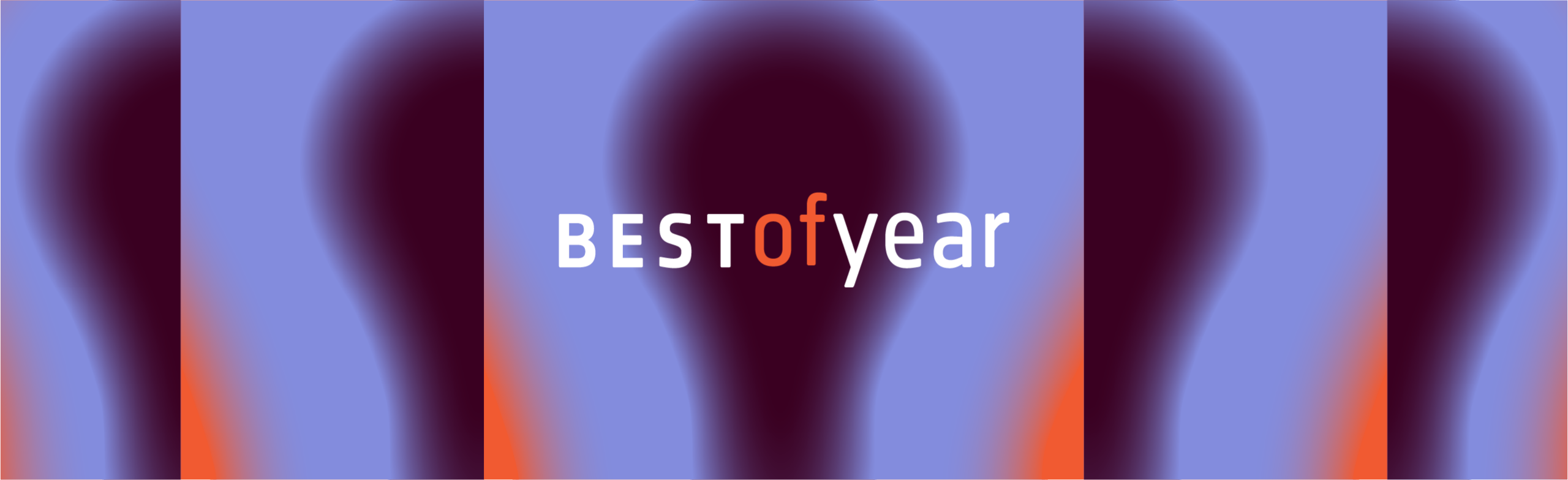 Purple and orange abstract background with the text "BEST of year" in the center, featuring a gradient lightbulb silhouette.