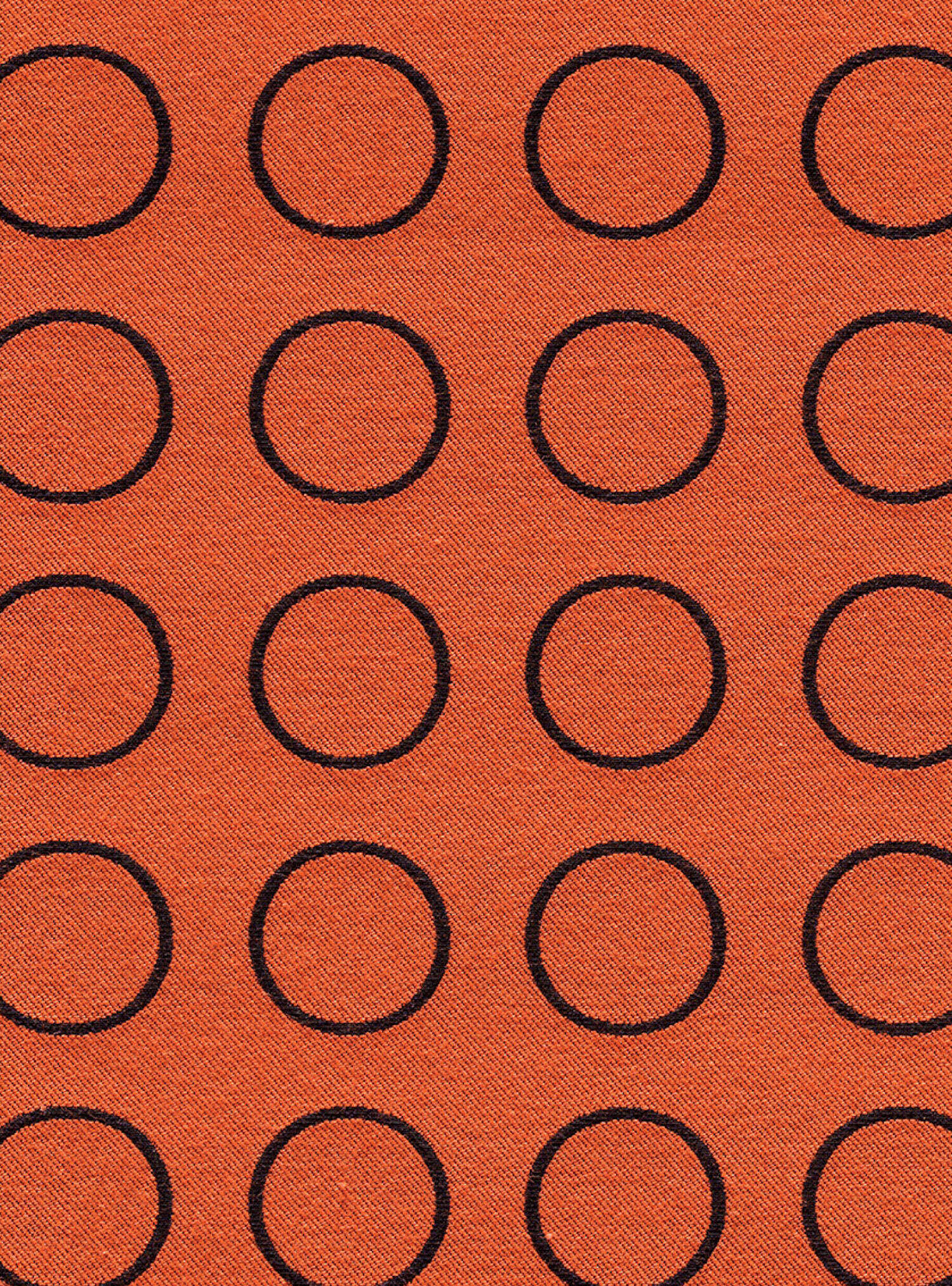 Pattern of evenly spaced black circles arranged in rows and columns on an orange textured background.
